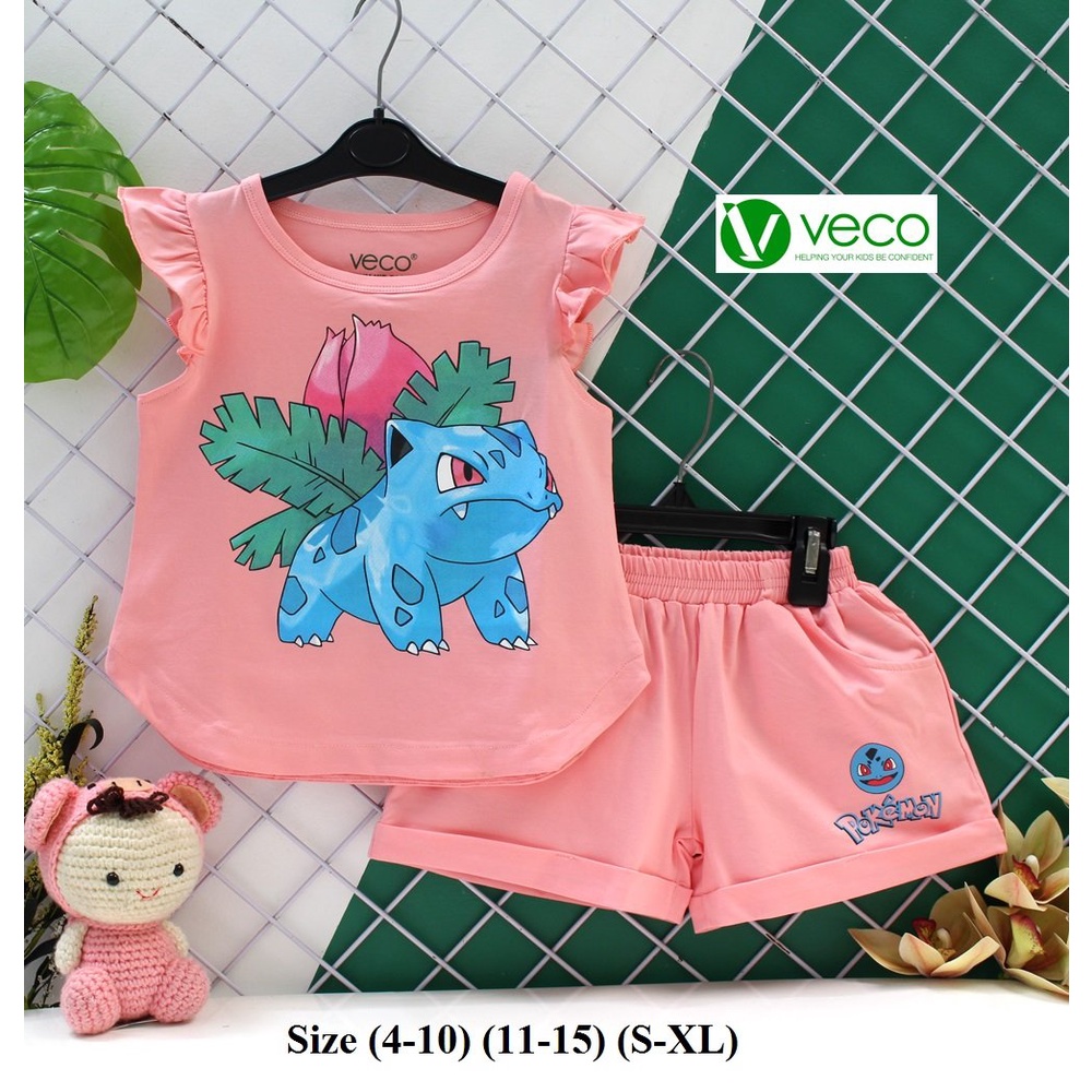[Chính Hãng Cao Cấp] Đồ bộ sọt thun Veco cho bé gái size 16 - 30kg Chất cotton co giãn hình Pokemon 
