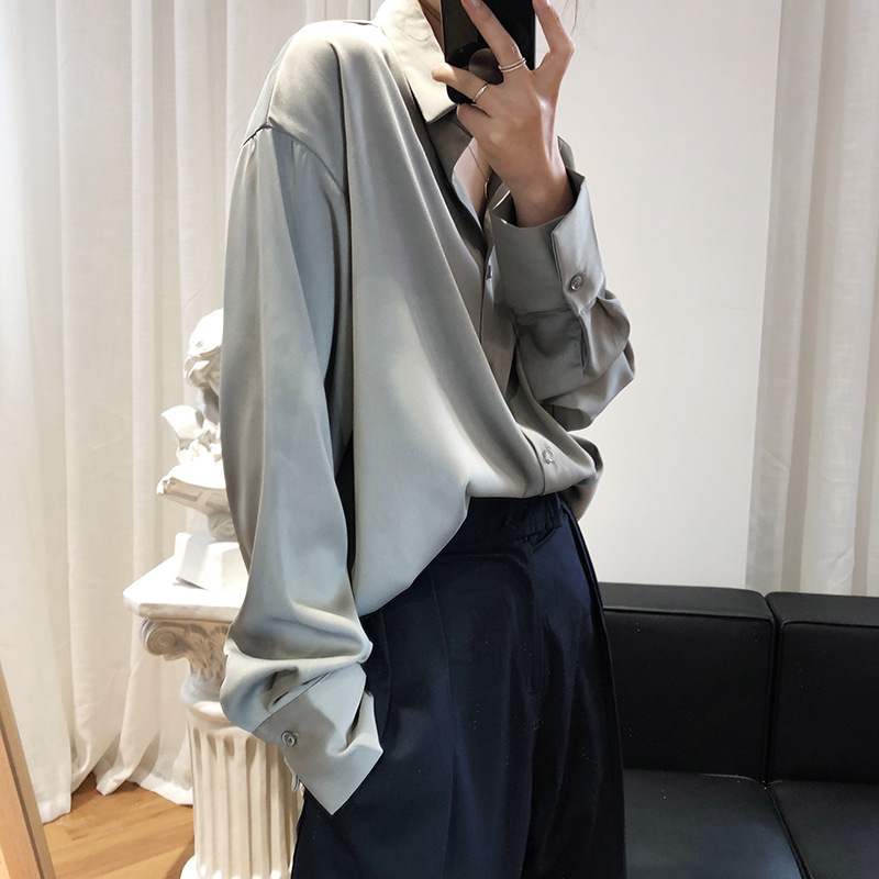 Women white shirt spring and autumn retro chiffon long sleeve Korean loose wild BF design sense | BigBuy360 - bigbuy360.vn