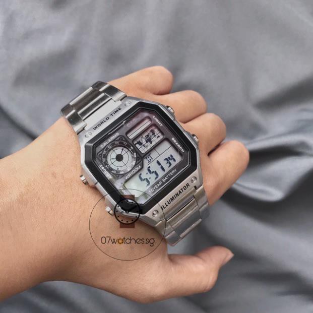 Đồng hồ nam Casio AE 1200-WHD classic phong cách, thời thượng chống nước, dây thép không gỉ 42mm