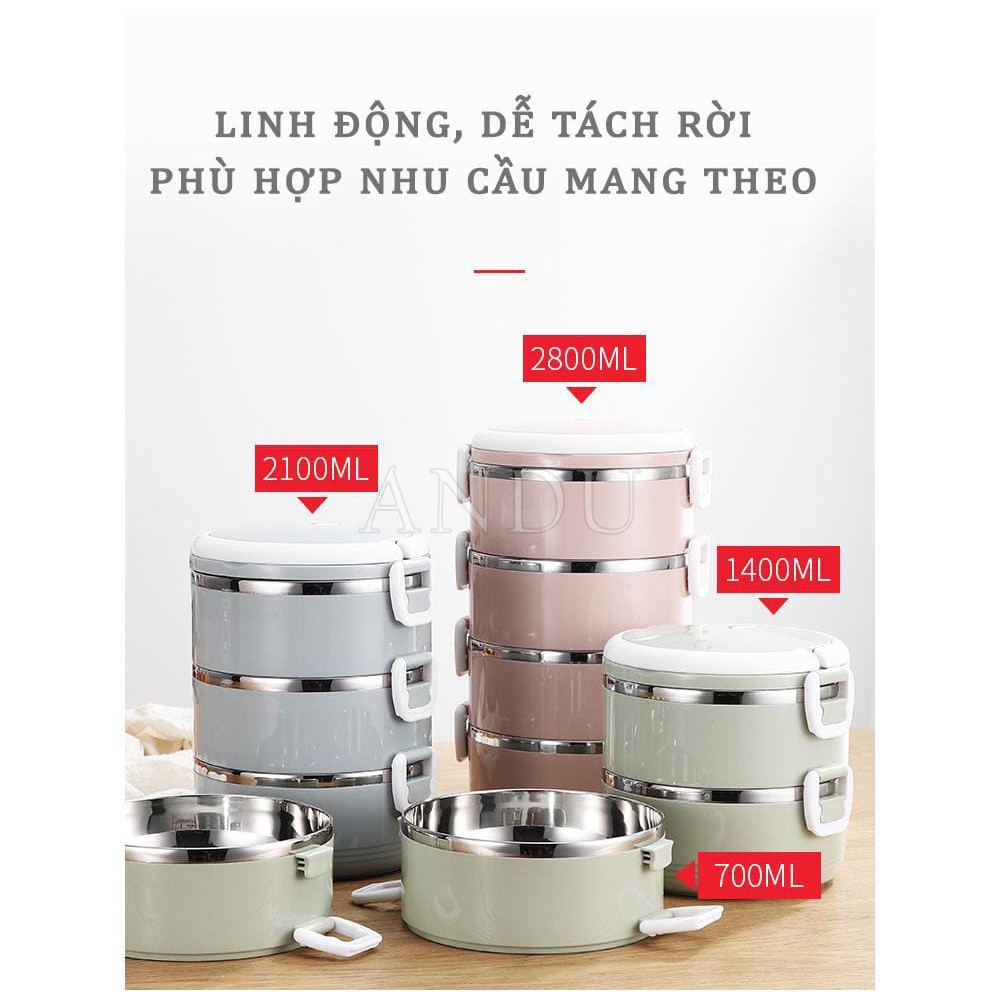 Hộp Đựng Cơm Văn Phòng Giữ Nhiệt 4 Tầng, Cặp Lồng Đựng Cơm Bằng Lúa Mạch Lõi Inox Cao Cấp Tiện Dụng