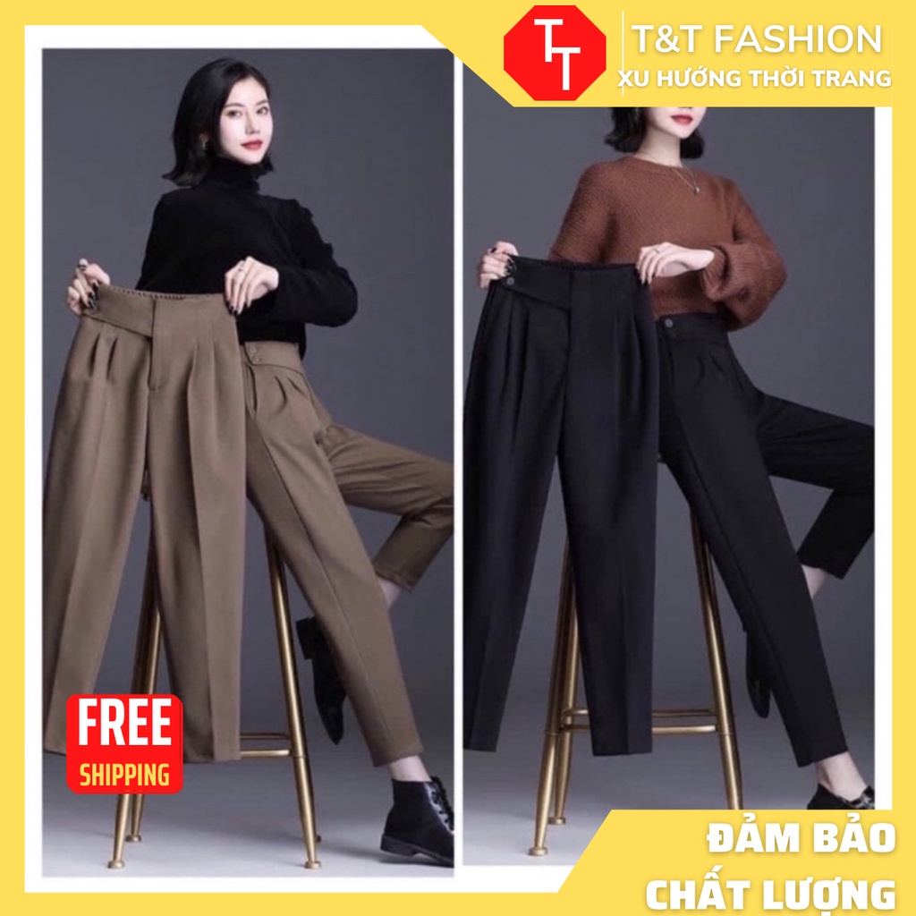Quần baggy 2 khuy cạp lệch phong cách Hàn Quốc trẻ trung, năng động dành cho nữ - 𝑻&𝑻_𝑭𝒂𝒔𝒉𝒊𝒐𝒏