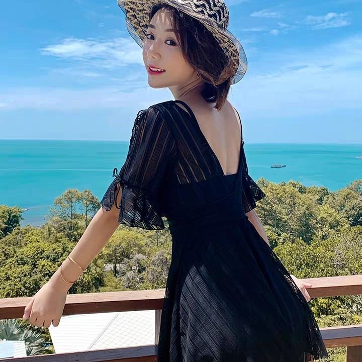 tu dungÁo tắm một mảnh nước nóng màu đỏ lưới xẻ tà kiểu mới Bảo thủ Suối thứ 13 nữ Hàn Quốc dáng Net Red thừa cân | BigBuy360 - bigbuy360.vn