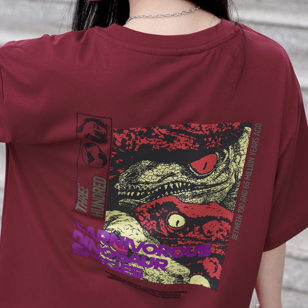Áo Thun Carnivorous Dinosaur Species Màu Đỏ In Hình Chất Liệu 100% Cotton Thoáng Mát Form Rộng Thoải Mái