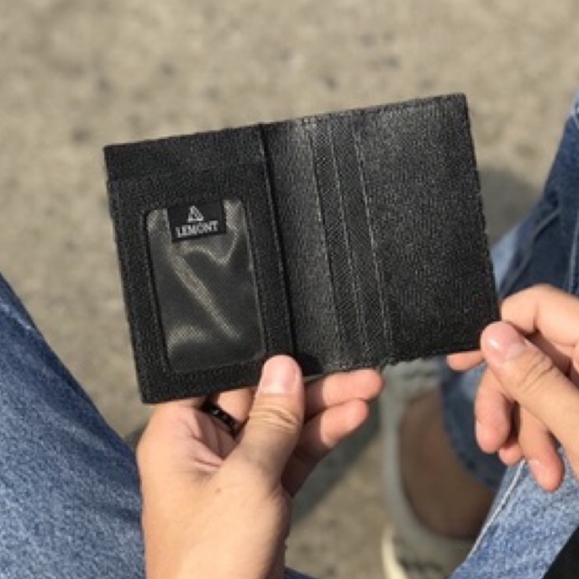 Ví da bò thật đựng thẻ Frame màu Đen nhỏ gọn có ngăn đựng ảnh - Thiết kế chính hãng từ Lemont.