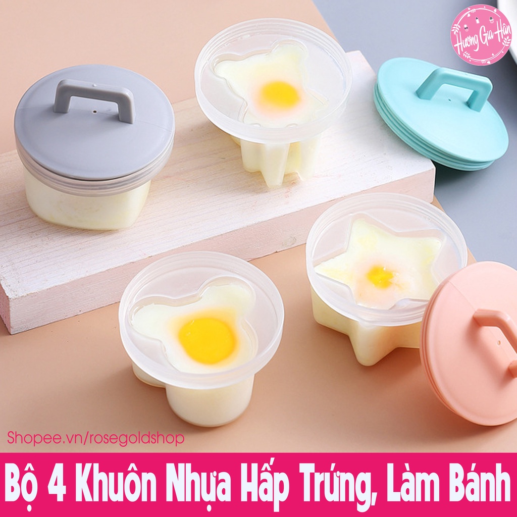 Khuôn Hấp Trứng Chống Dính, Khuôn Làm Bánh Cho Bé (Set 4 Khuôn Nhựa Kèm Chổi Silicon Quét Dầu)