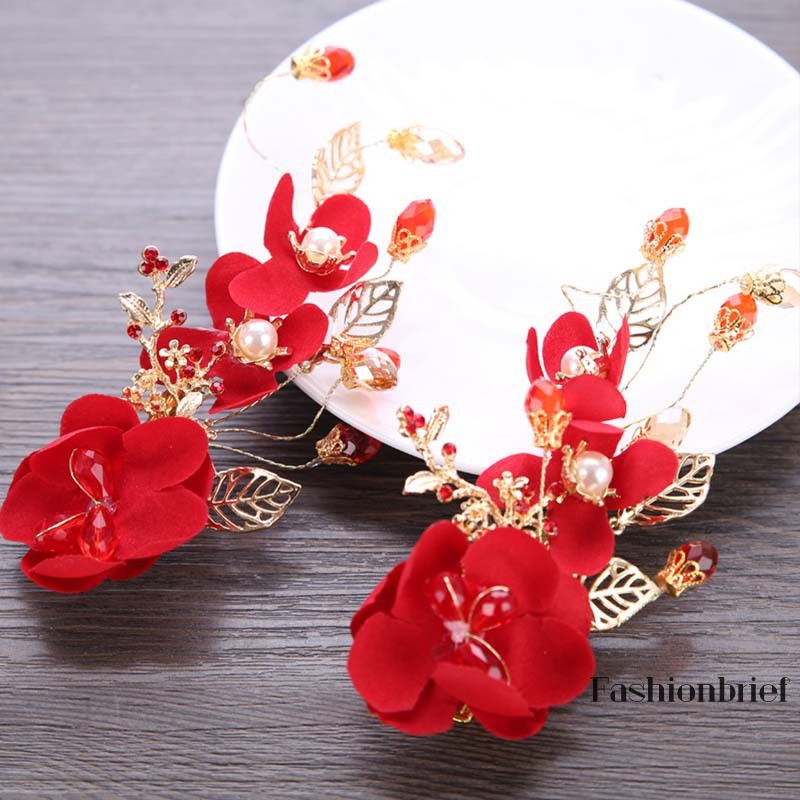 Kẹp tóc hoa hồng đỏ xinh xắn cho nữ