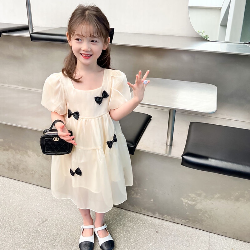 Đầm Công Chúa Cổ Vuông Tay Ngắn Thời Trang Mùa Hè Cho Bé Gái