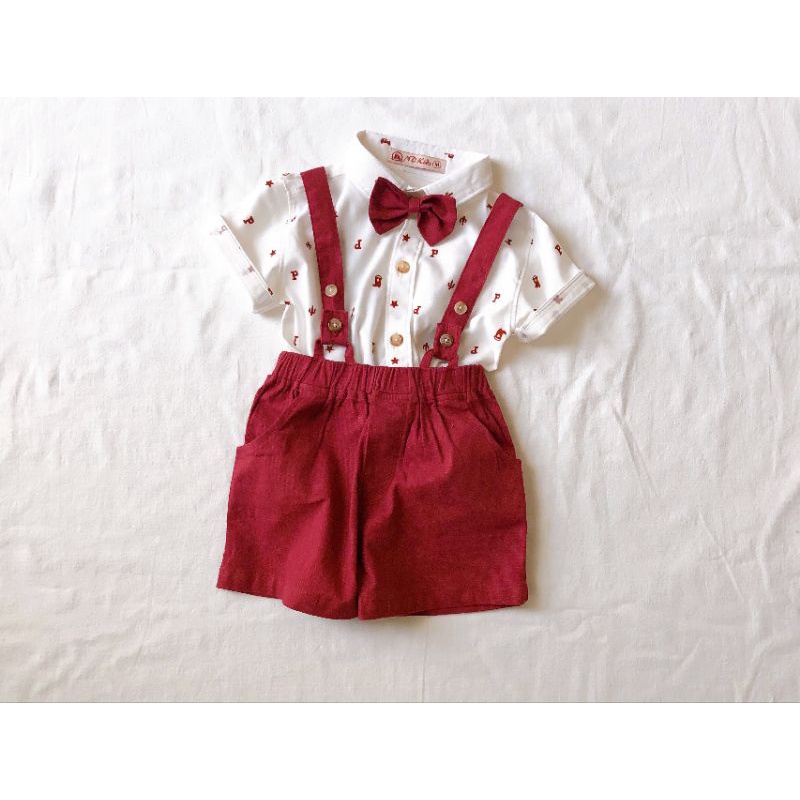 Bộ yếm vest gile bé trai đầy tháng thôi nôi kèm nơ 5-12kg