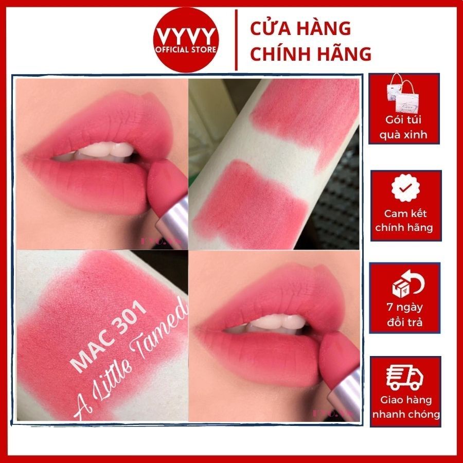 Son MAC 301 A Little Tamed Màu màu hồng anh đào, son MAC chính hãng full bill