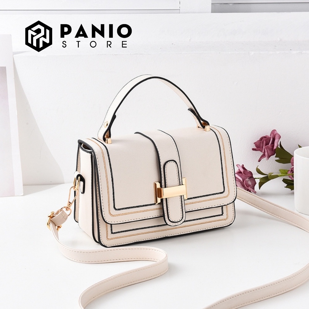 Túi đeo chéo nữ đi chơi nhỏ xinh hàng quảng châu cao cấp, túi xách nữ da mềm màu trắng cute PANIO SP09