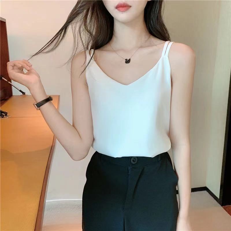 Áo hai dây cổ chữ V dáng rộng thiết kế mới thời trang mùa hè dành cho nữ 2021