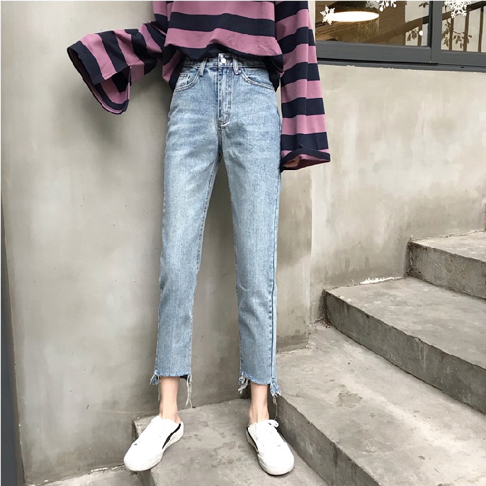 Quần Jeans Trơn Lưng Cao Dáng Ôm Thời Trang Mùa Hè Phong Cách Hàn Quốc Cho Nữ