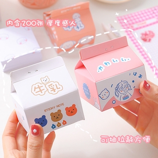 Ins creative milk box note book girl student's take out box post it note paper set