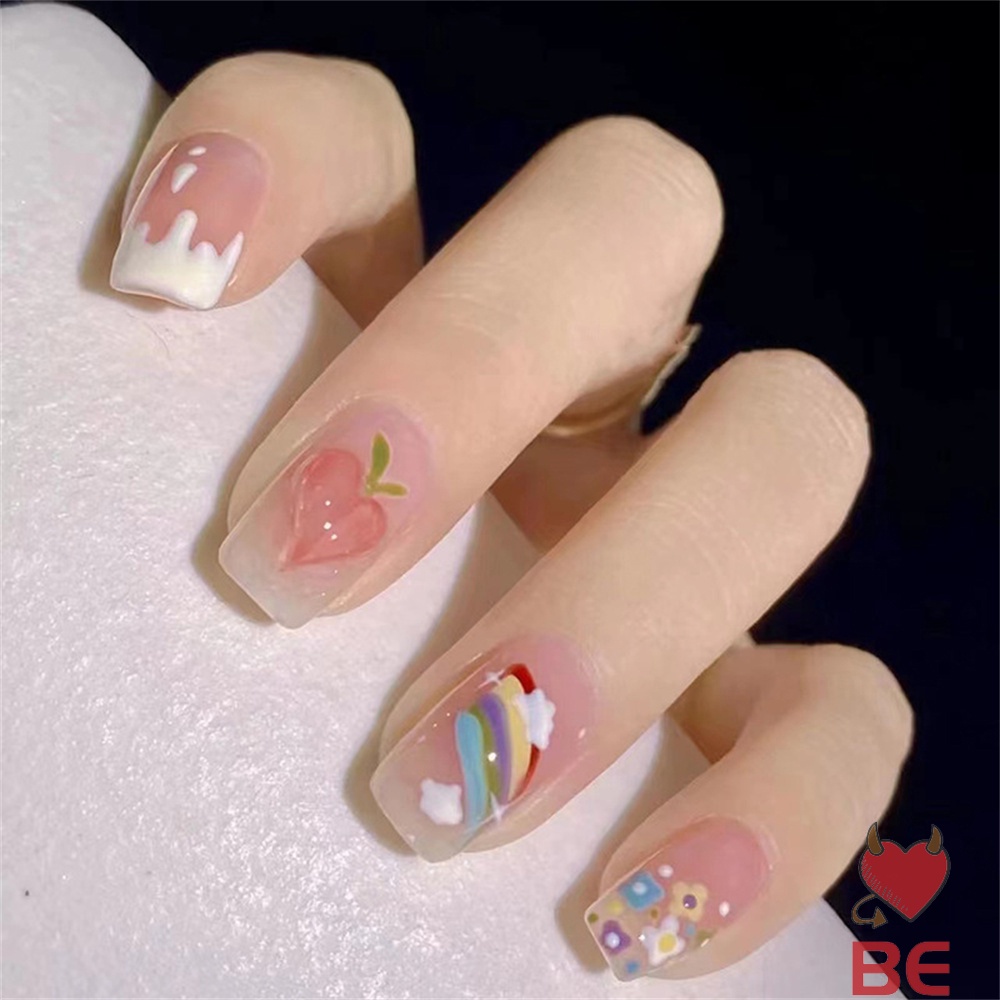 Set 24 móng tay giả YADORNOS trong suốt màu hồng đào lâu trôi cho nữ