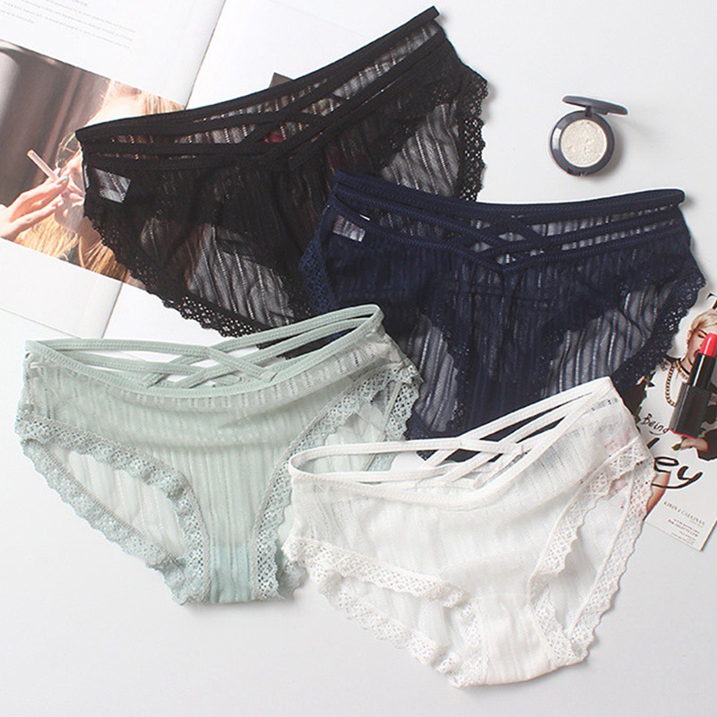 Quần Lót Ren Hoa Lưng Thấp Thiết Kế Dây Đan Chéo Quyến Rũ