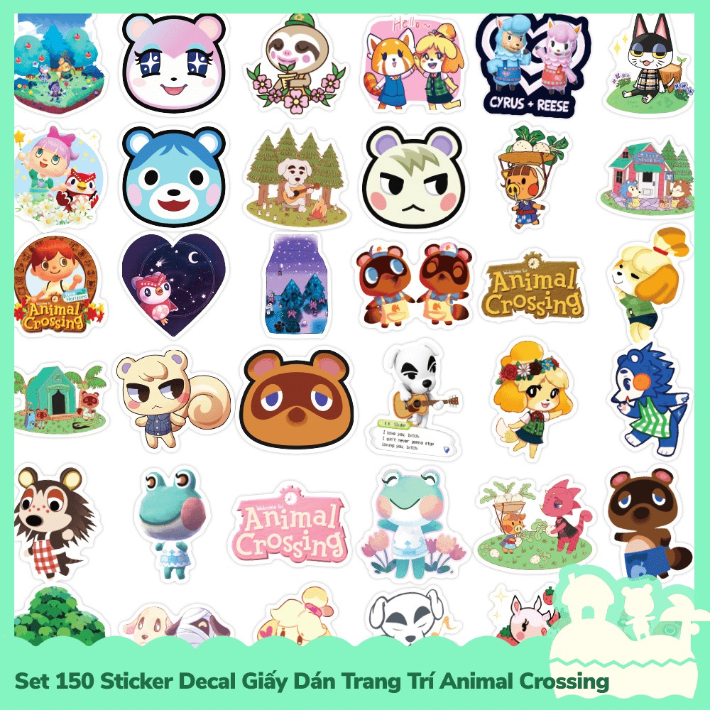 [Sẵn VN - NowShip] Set 150 Sticker Decal Dán Trang Trí Mẫu Game Nintendo Animal Crossing Horizons Happy Island