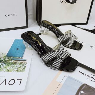 Guốc quai X đính đá gót hình thoi 5p