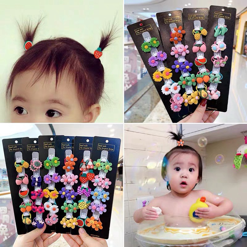 Set 5 Dây Buộc Tóc Đính Hoa Cho Bé Gái