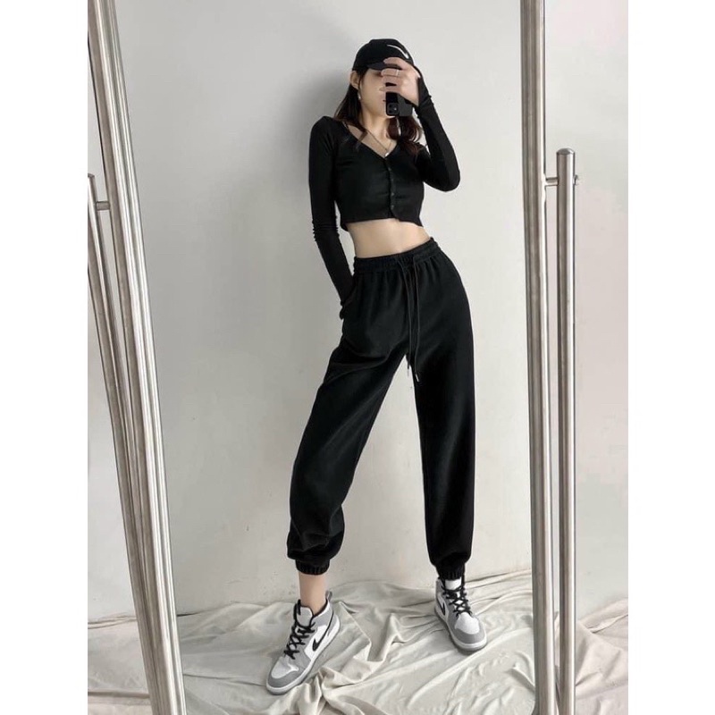 Quần jogger nữ thể thao đẹp, quần bomber Unisex chun bo gấu, chất thun nỉ dày dặn, ống rộng dáng suông