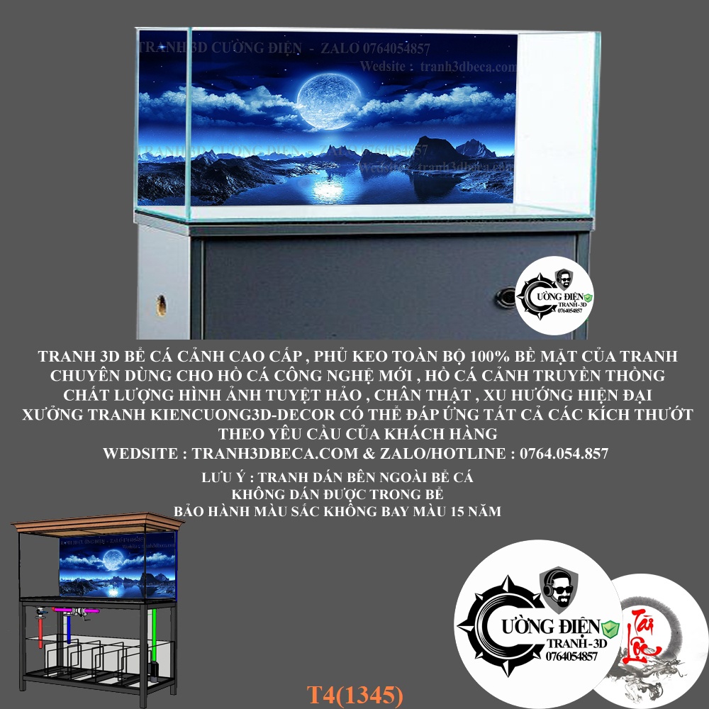 Tranh dán hồ cá 3d , hồ cá rồng , la hán , cá dĩa …