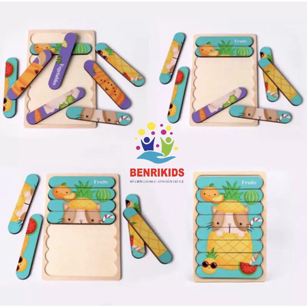 Set 9 Tranh Ghép Gỗ 2 Mặt Tranh Xếp Hình Que Kem Thông Minh Cho Bé Rèn Luyện Sự Khéo Léo Và Kiên Nhẫn Đồ Chơi Trí Tuệ