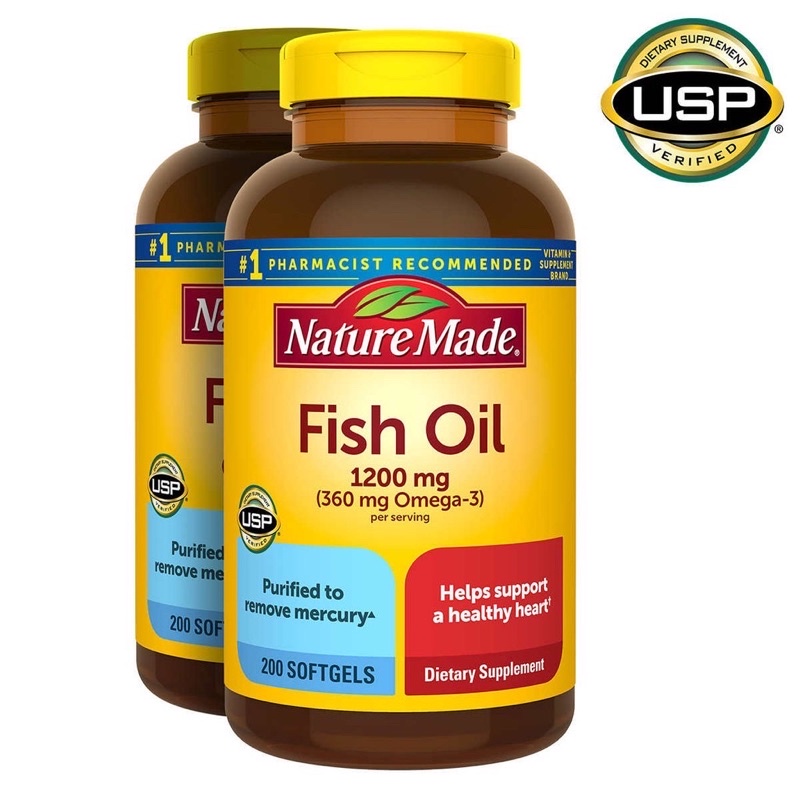 Viên uống Dầu Cá Nature Made Fish Oil 1200mg 360mg Omega3 200 viên - Hàng Mỹ