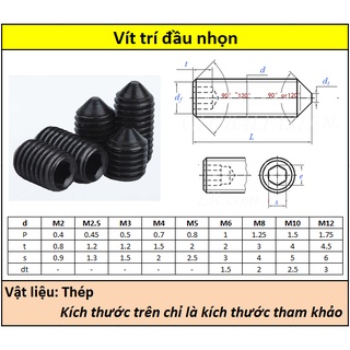 Vít trí đầu nhọn thép đen M3