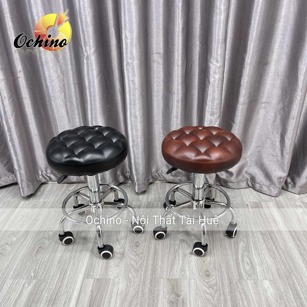 Ghế Cắt Tóc Cho Thợ Chính Cao Cấp, Ghế Xoay Spa Cao Cấp Có Bánh Xe Mẫu Tròn Trơn Dành Cho Phun Săm, Nối Mi ( Có sẵn)