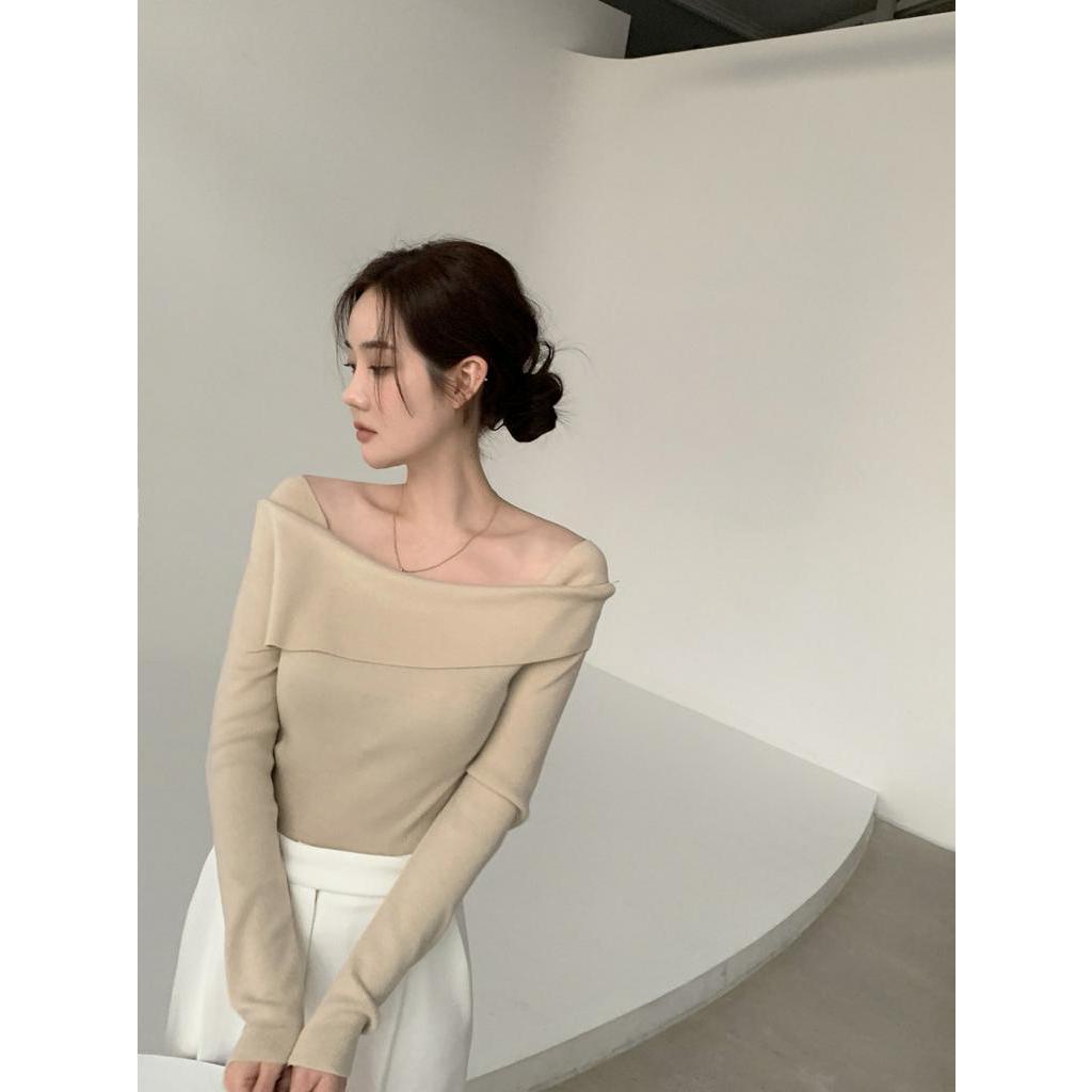 Áo Sweater Hàn Quốc Dài Tay Hở Vai Dáng Ôm Gợi Cảm 54042