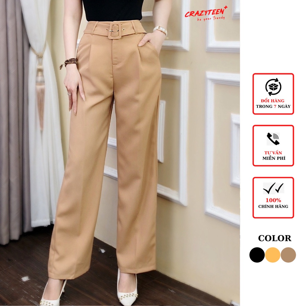 Quần tây nữ CRAZYTEEN ống suông kèm belt Q0048