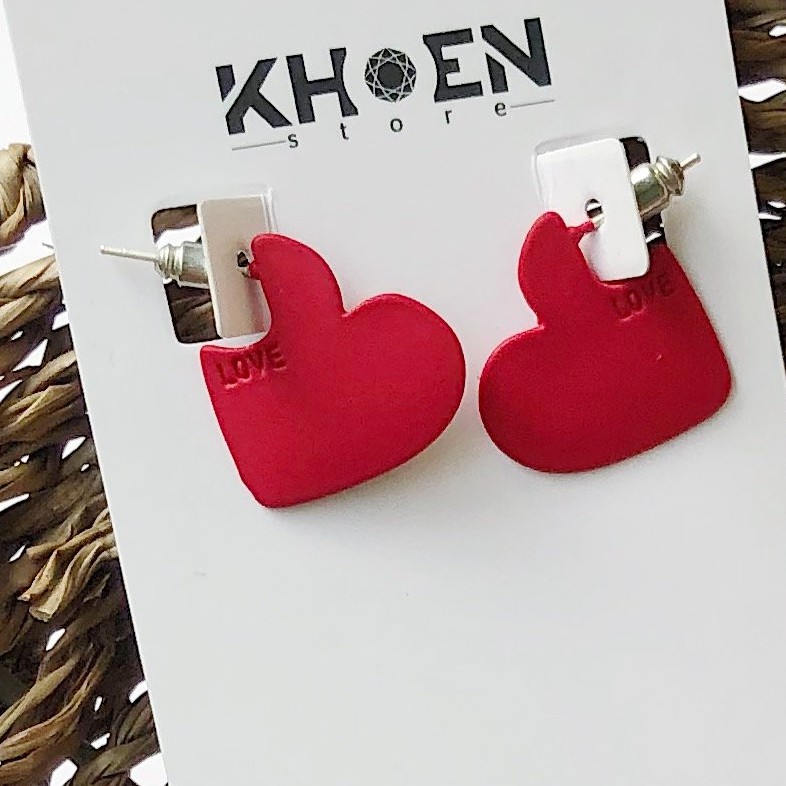 Bông tai nữ - Tim đỏ Love sát tai - Khoen Store
