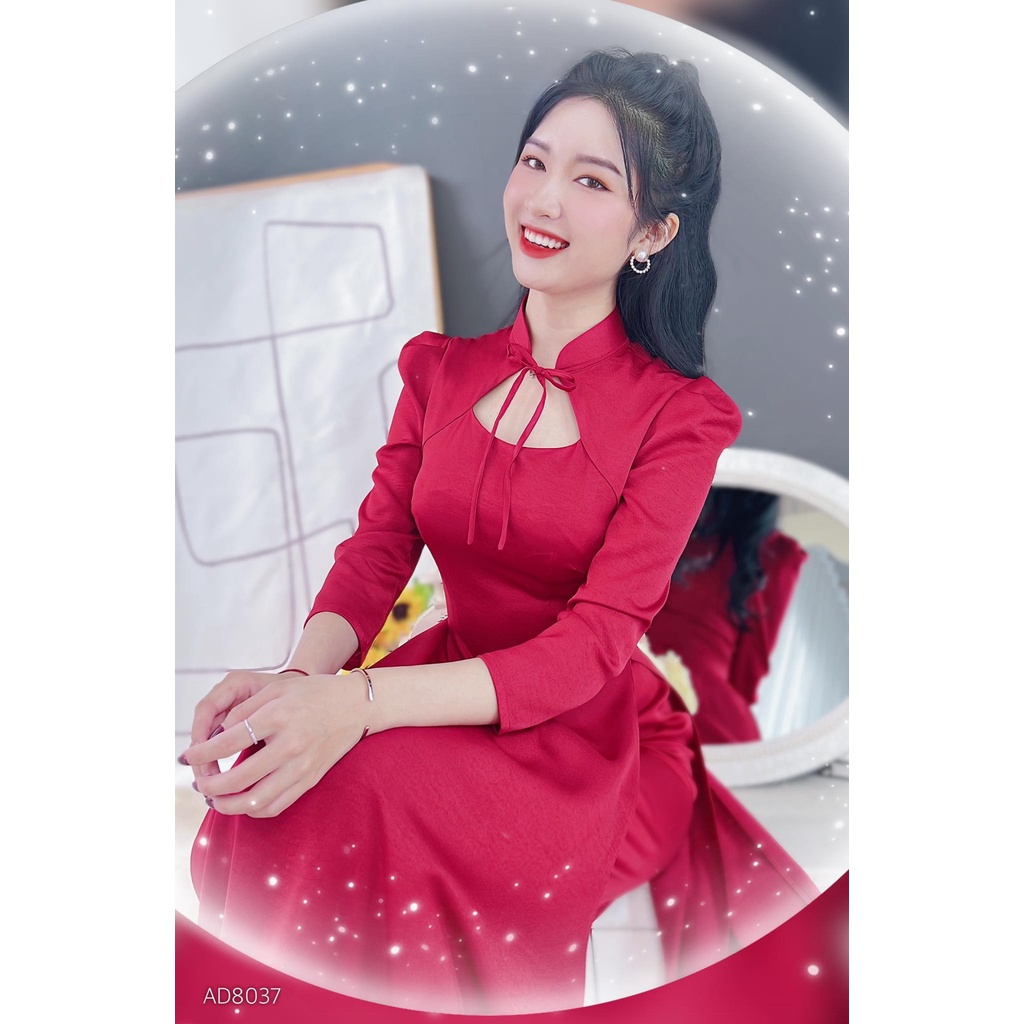 Áo dài đỏ cách tân nữ mặc dịp bưng quả, đi lễ không kèm quần CHUU RED