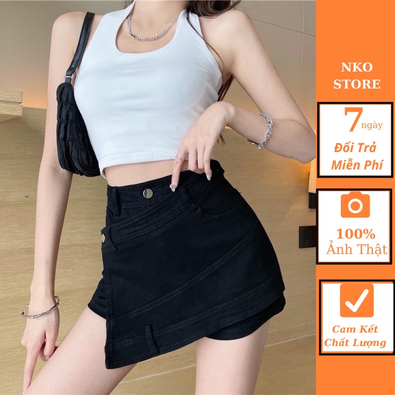 Chân Váy Midi NKO STORE Lưng Cao Tà Đắp Chéo, Quần Giả Váy Chữ A Kaki Phong Cách Hàn Quốc QV04