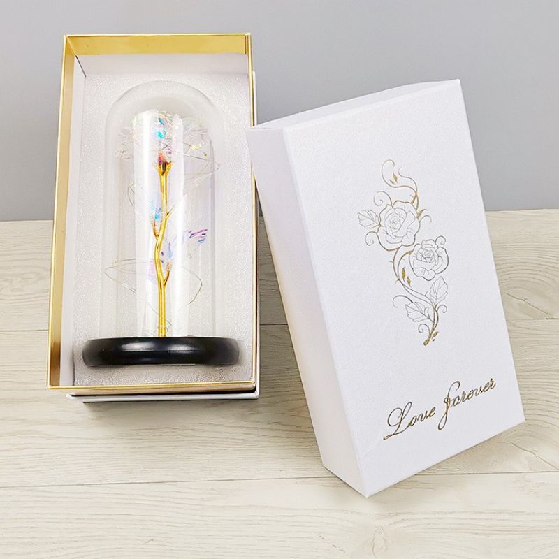 Hoa Hồng Vĩnh Cửu Trong Lồng Kính Có Đèn LED Phát Sáng