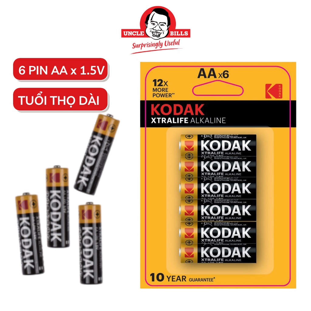 [Mã BMBAU50 giảm 50K đơn 150K] Bộ 6 Pin Kodak Alkaline AA điện thế 1.5V Uncle Bills IB0216