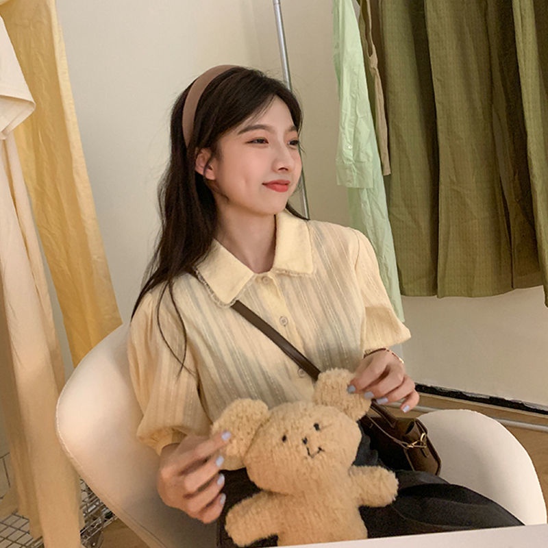 Áo Sơ Mi Tay Ngắn Cổ Búp Bê Phong Cách Hàn Quốc Thời Trang Mùa Hè Xinh Xắn Cho Nữ