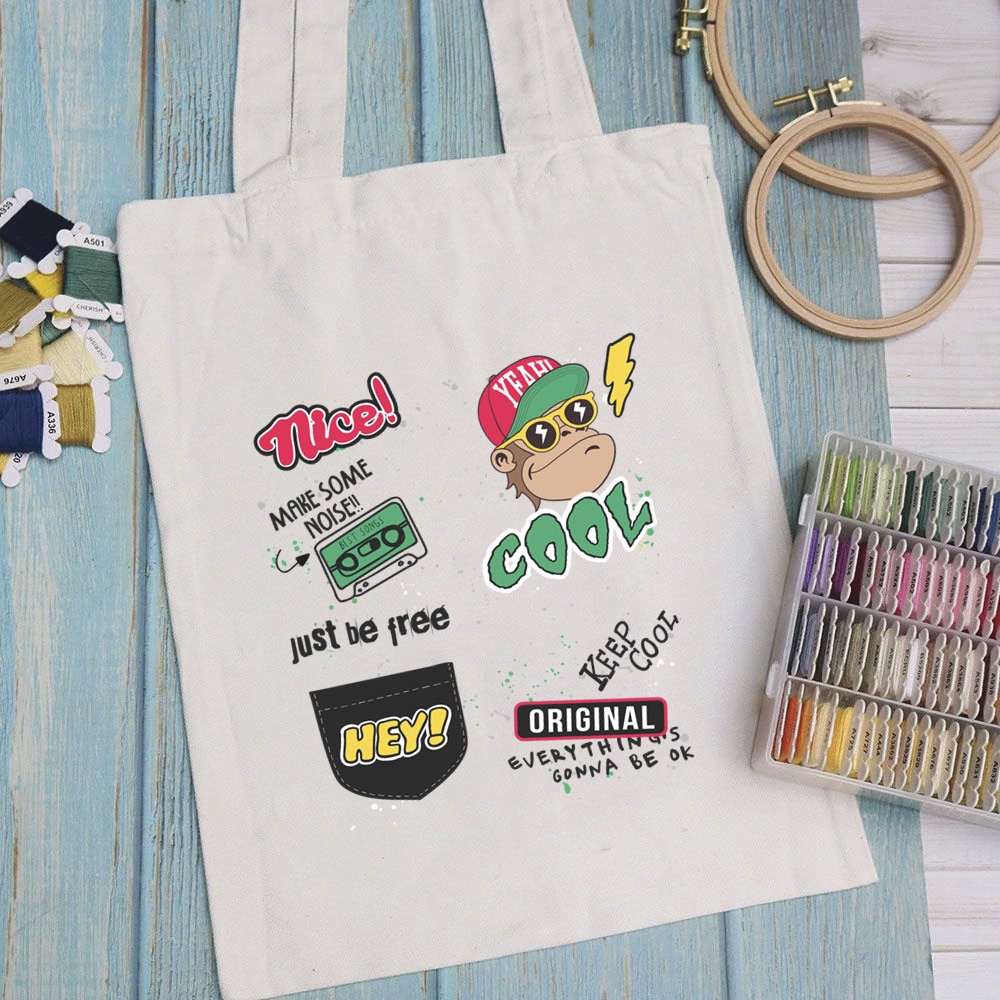 Túi vải túi Tote KIDS - Mẫu 5 vải canvas dày đẹp cho nữ có khóa miệng đi học đi chơi. In hình theo yêu cầu