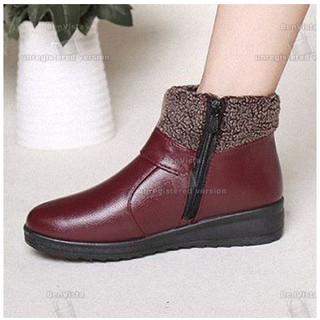 Giày boot da cổ phối lưới