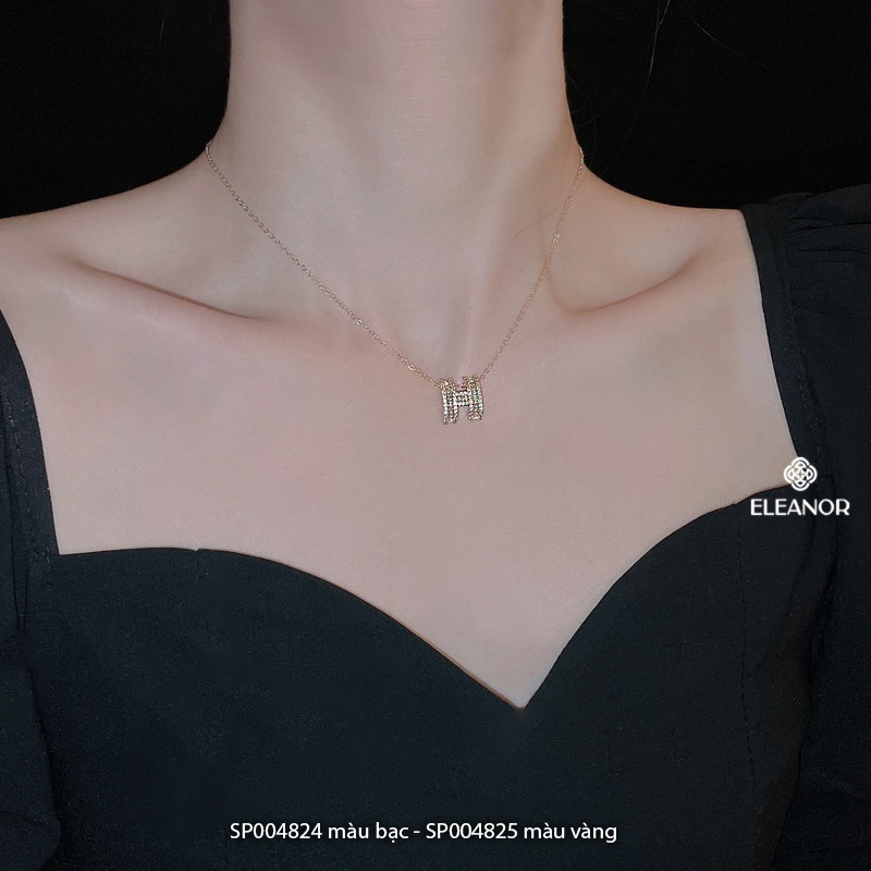 Dây chuyền nữ titan Eleanor Accessories mặt chữ H đính đá phụ kiện trang sức 4824