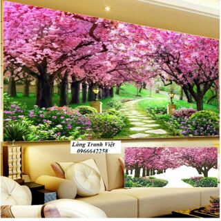Tranh đính đá thành phẩm vườn hoa tình yêu