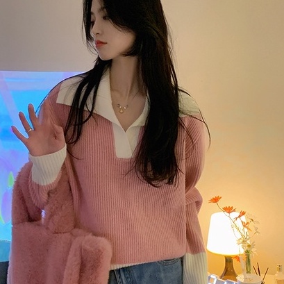 Áo polo ZHELIHANGFEI dệt kim tay dài dáng rộng dễ phối đồ