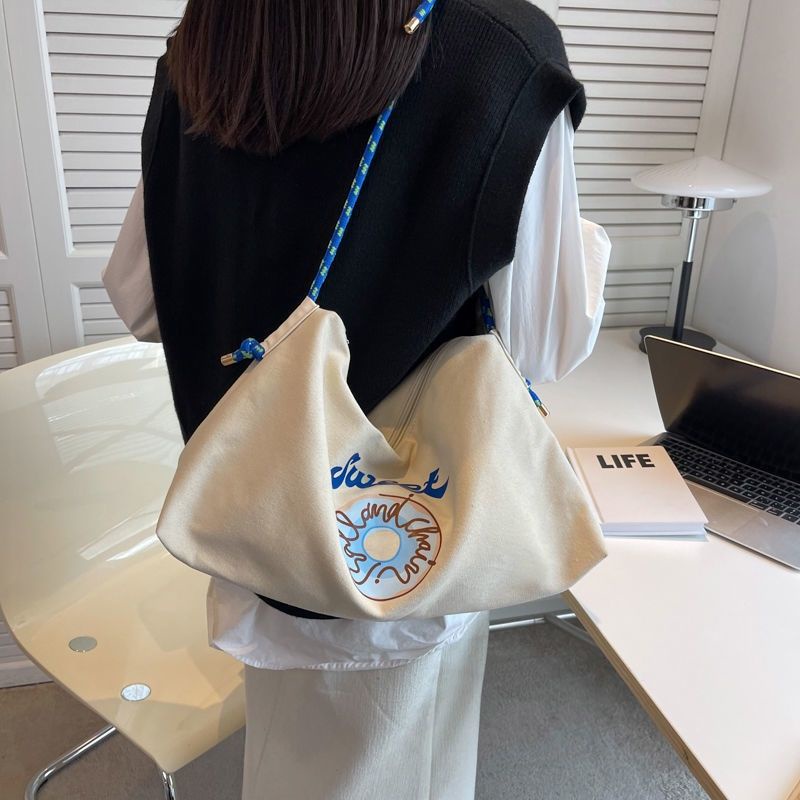 Túi Tote Đeo Vai Vải Canvas Cỡ Lớn Thêu Họa Tiết Thời Trang 2022