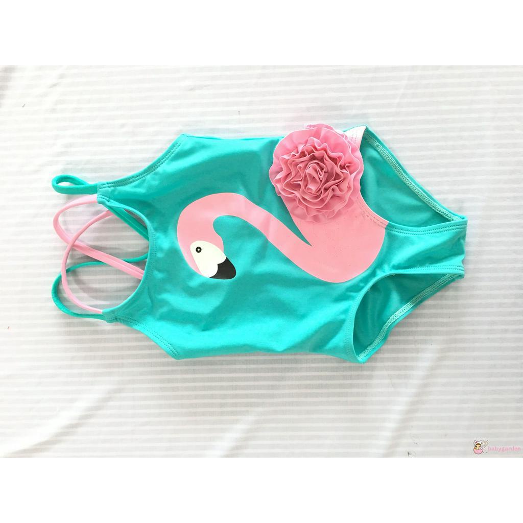 Áo Tắm Không Tay Cổ Tròn, Họa Tiết Hoa Và Chim Hồng Hạc Cho Bé Gái