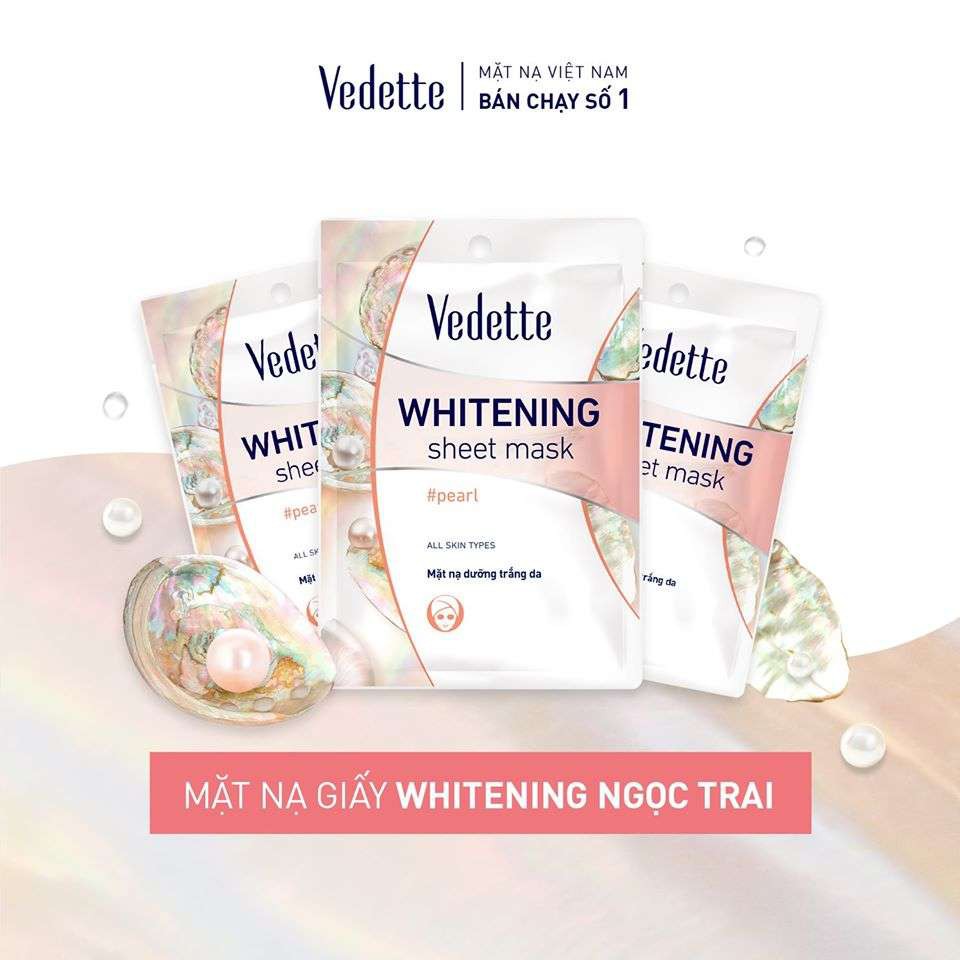 Mặt Nạ Giấy Trắng Da Ngọc Trai 22ml VEDETTE - SÁNG DA & CUNG CẤP DƯỠNG CHẤT - TPM016