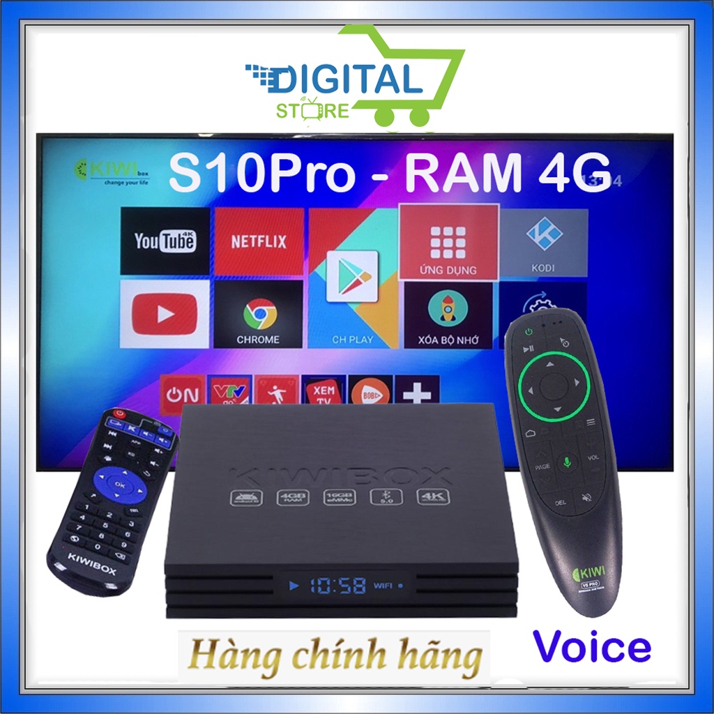 Android Kiwibox S10 Pro - Ram 4G  - Điều Khiển giọng nói (chuột voice bay), Tivi box Kiwi S10pro androi 10, Bluetooth