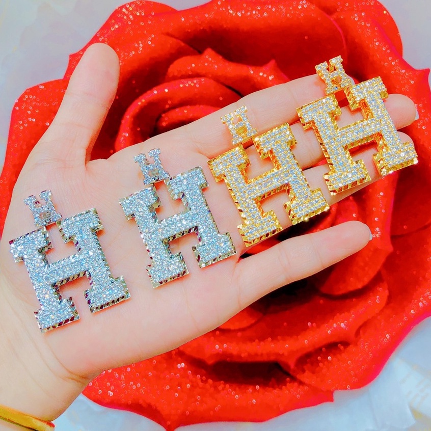 Mặt Dây Chuyền Chữ H Bạch Kim/Vàng Nhiều Đá Cực Sang - HM05317 Kết Hợp Dây Đa Dạng Tự Chọn
