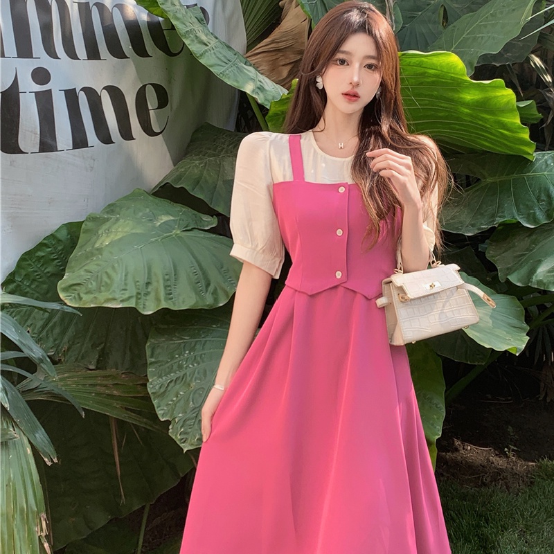 Đầm Chữ A Giả Hai Mảnh Dáng Dài Vừa Vặn Phong Cách Pháp Thiết Kế Mới Mùa Hè Dành Cho Bạn Nữ