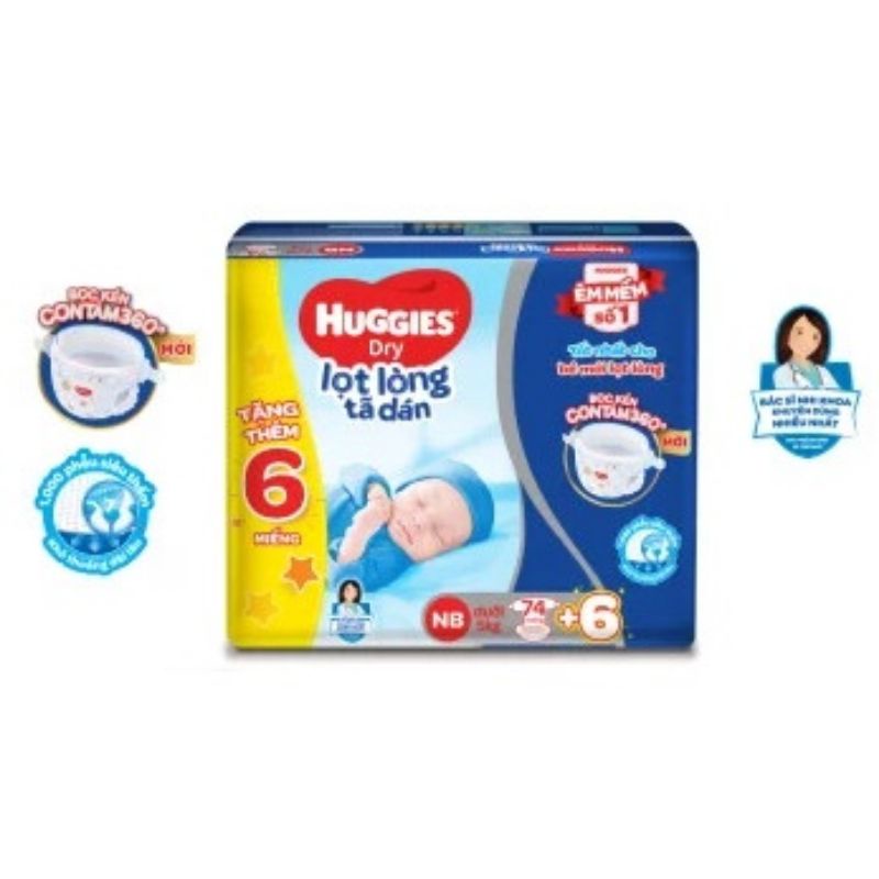 Tã dán sơ sinh huggies NB58+2/S56/NB74 mẫu mới