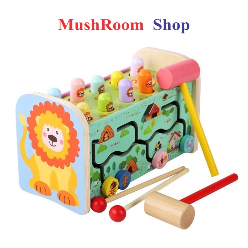 [4 Trong 1] Đồ Chơi Đập Chuột Đa Năng Kèm Đàn MushRoom Shop Bằng Gỗ Cao Cấp Cho Bé