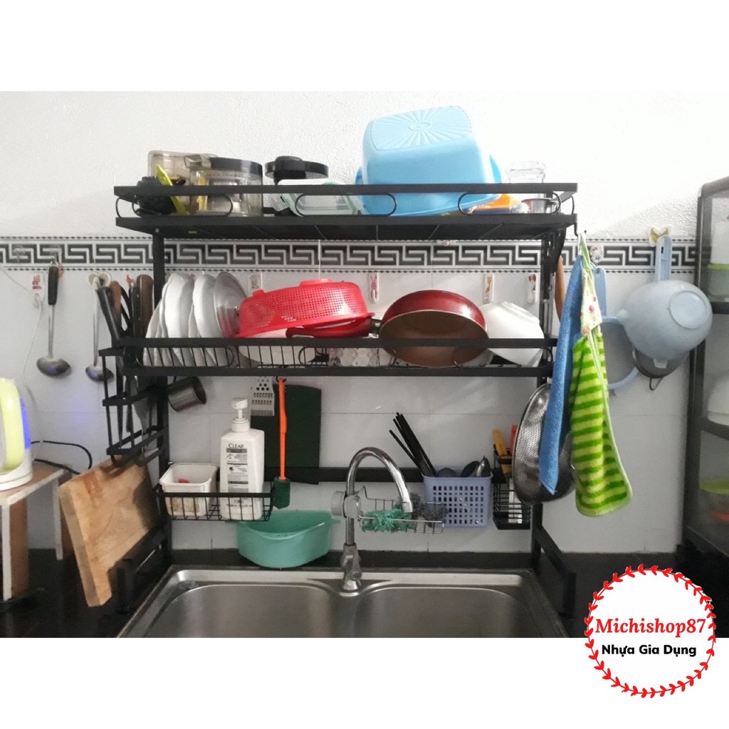 [Giá Hủy Diệt] Kệ Để Chén Bát Đa Năng Trên Bồn Rửa Bát, Giá Để Bát Đĩa Thông Minh 1,2 Tầng Sơn Đen Chống Han Gỉ